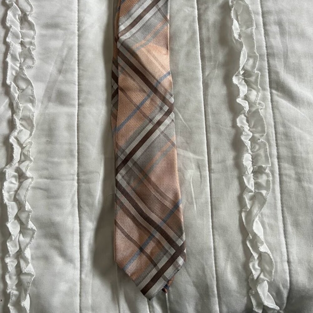Vince Camuto Mens Peach/Blue/Brown/Gray/White Geometric Silk Tie
